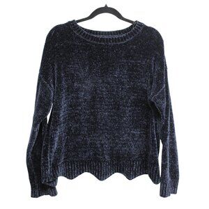 Love Tree Blue Chenille Scalloped Hem Crewneck Sweater Soft Cozy Warm Size M